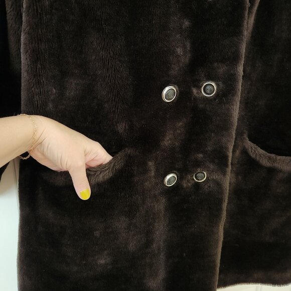 Vintage Mar Del Chocolate Brown Faux Fur Coat Glam Sexy Old Money Winter Pretty - Picture 6 of 15